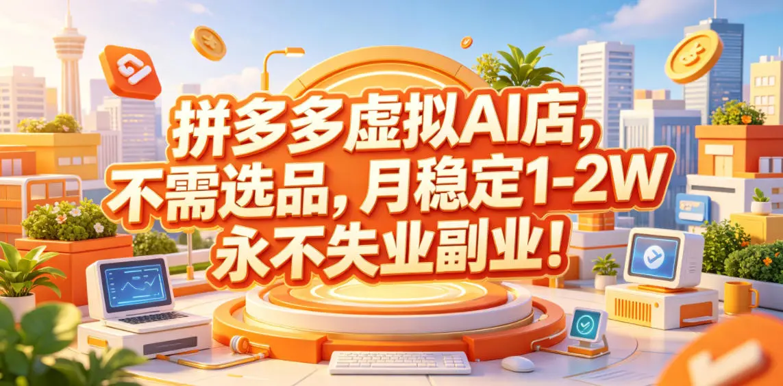 拼多多虚拟AI店，不需选品，月稳定1-2W，永不失业副业！【揭秘】-58创客