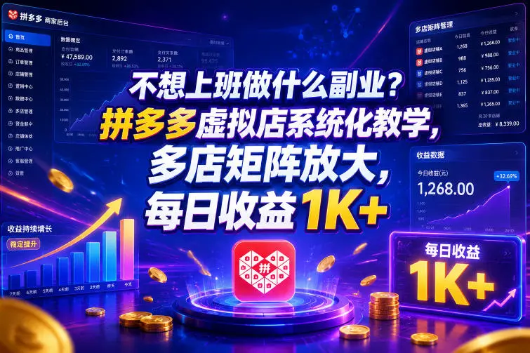 不想上班做什么副业？拼多多虚拟店系统化教学，多店矩阵放大，每日收益1K+【揭秘】-58创客