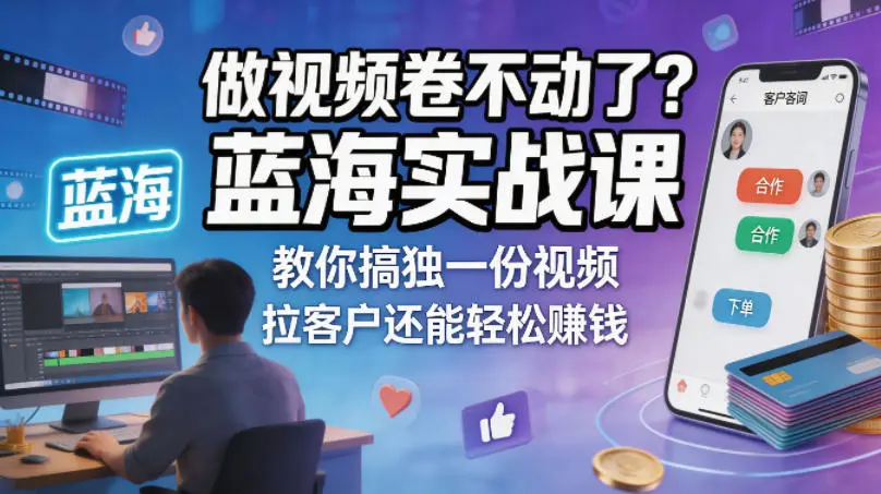 做视频卷不动了？蓝海实战课教你搞独一份视频，拉客户还能轻松賺钱！【原创双语字幕】-58创客