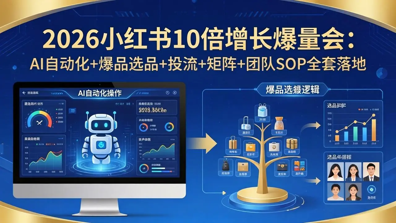 2026小红书10倍增长爆量会：AI自动化+爆品选品+投流+矩阵+团队SOP全套落地-58创客