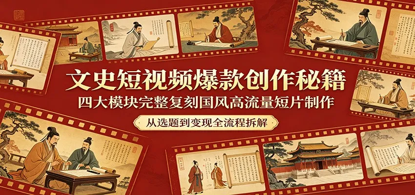文史短视频爆款创作秘籍:四大模块完整复刻国风高流量短片制作-58创客