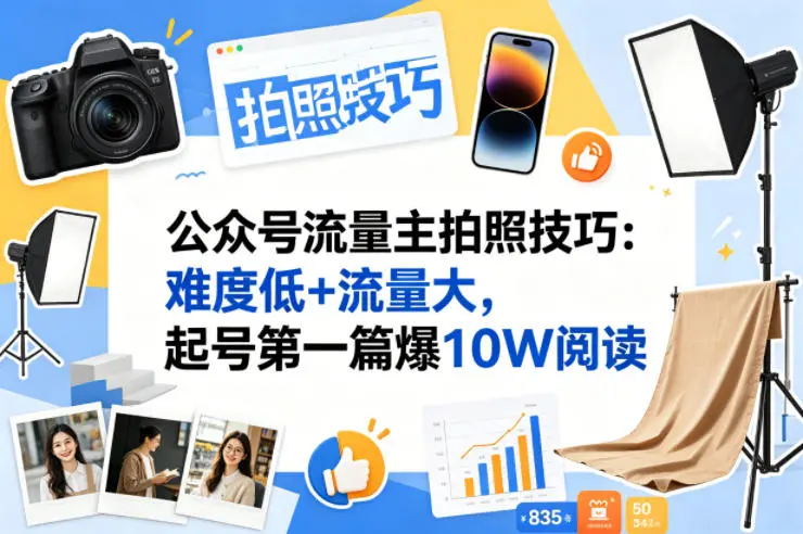 公众号流量主之拍照技巧赛道,难度低+流量大,起号第一篇就爆了10w阅读-58创客