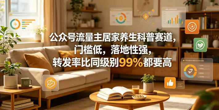 公众号流量主居家养生科普赛道,门槛低,落地性强,转发率比同级别99%都要高-58创客