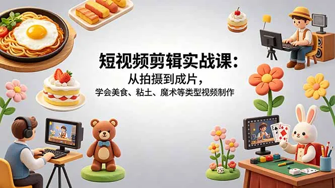 短视频剪辑实战课：从拍摄到成片，学会美食、粘土、魔术等类型视频制作-58创客