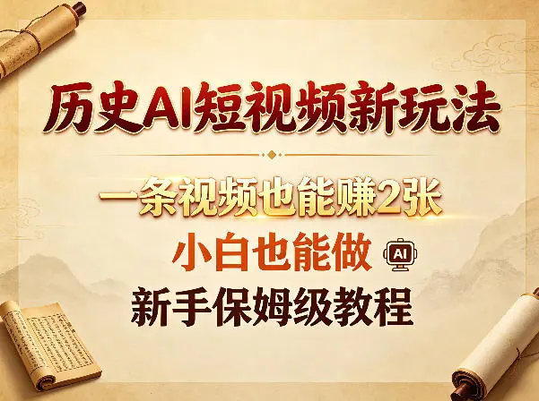 历史AI短视频新玩法，一条视频也能賺2张，小白也能做，新手保姆级教程-58创客