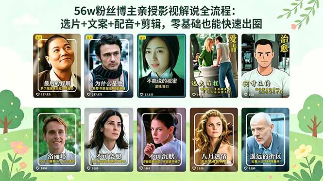 56万粉丝博主亲授影视解说全流程：选片+文案+配音+剪辑，零基础也能快速出圈-58创客