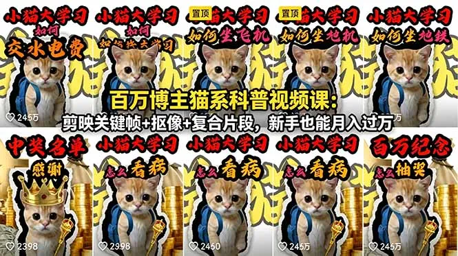 百万博主猫系科普视频课：剪映关键帧+抠像+复合片段，新手也能月入过万-58创客