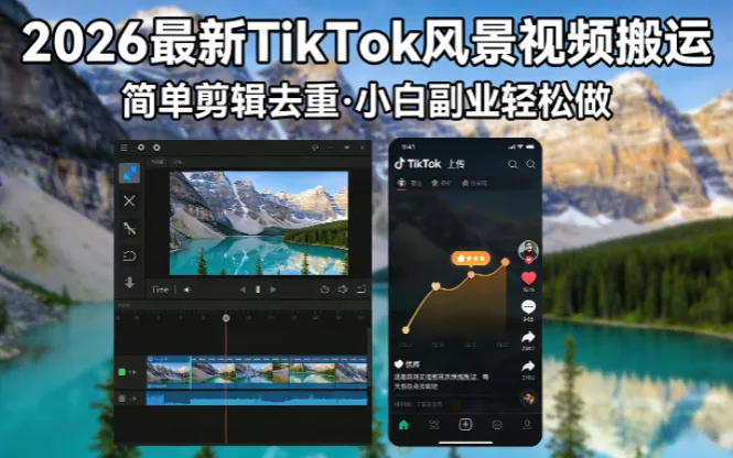 2026最新TikTok风景视频搬运简单剪辑去重小白副业月入 8000-58创客