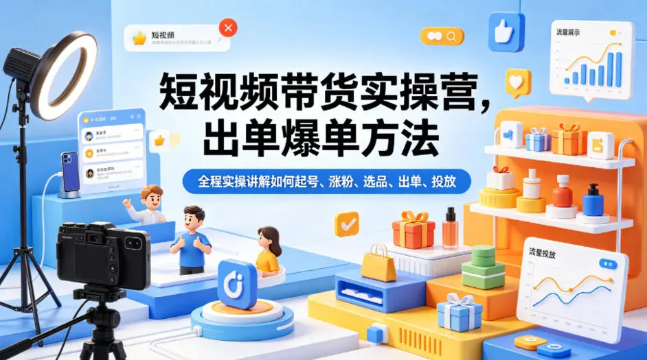 短视频带货实操营，出单爆单方法，全程实操讲解如何起号、涨粉、选品、出单、投放-58创客