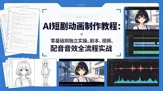 AI短剧动画制作教程：零基础到独立实操，剧本、视频、配音音效全流程实战-58创客