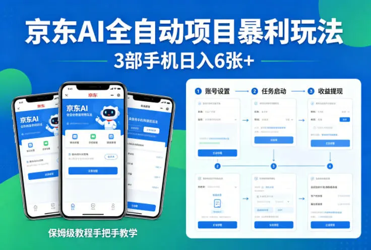 京东AI全自动项目暴利玩法，3部手机日入6张+，保姆级教程手把手教学【揭秘】-58创客