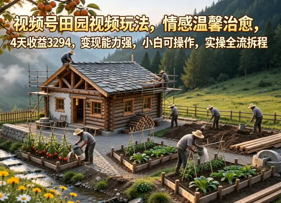 视频号田园视频玩法，情感温馨治愈，4天收益3294，变现能力强，小白可操作，实操全流程拆解-58创客
