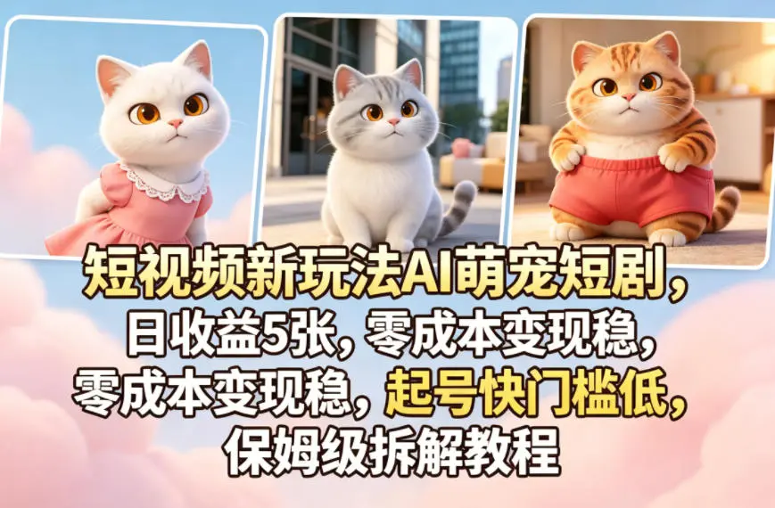 短视频新玩法AI萌宠短剧，日收益5张，零成本变现稳，起号快门槛低，保姆级拆解教程-58创客