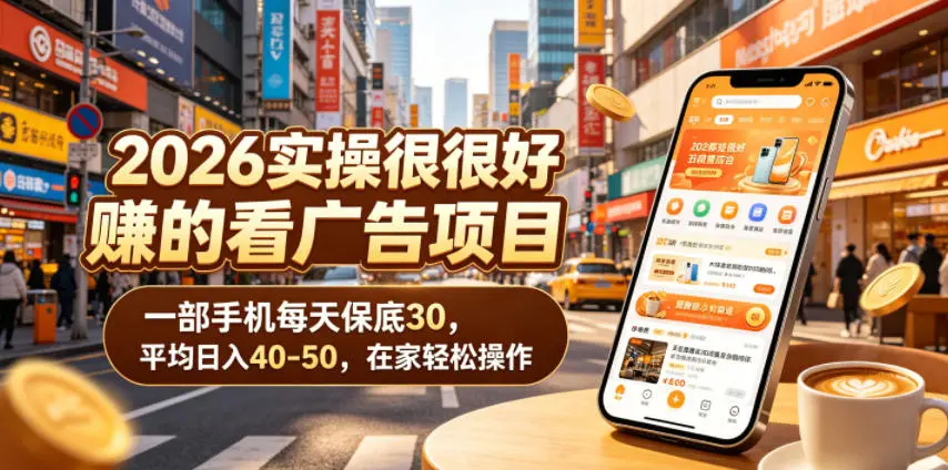 2026实操很好賺的看广告项目，一部手机每天保底30，平均日入40-50，在家轻松操作【揭秘】-58创客