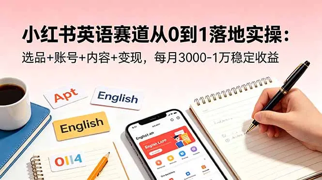 小红书英语赛道从0到1落地实操:选品+账号+内容+变现,每月3000-1万稳定收益-58创客