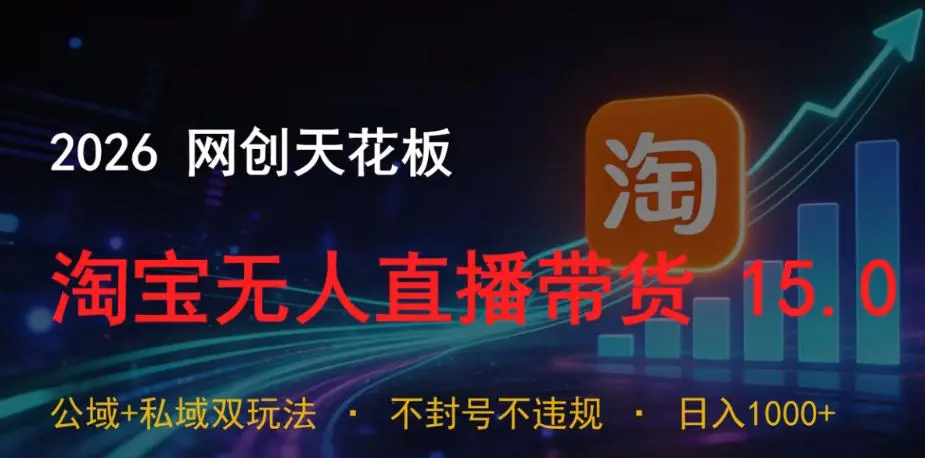 2026网创天花板，淘宝无人直播带货15.0，公域+私域双玩法，日入1k+，不违规不封号【揭秘】-58创客