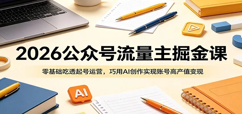 2026公众号流量主掘金课:零基础吃透起号运营,巧用AI创作实现账号高产值变现-58创客