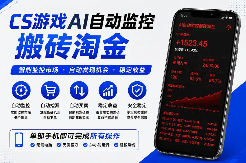 CS游戏AI自动监控搬砖淘金，稳定运行多年，支持任何形式验证，日入300+【揭秘】-58创客