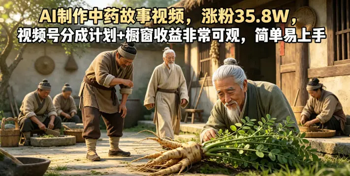 AI制作中药故事视频,涨粉35.8W,视频号分成计划+橱窗收益非常可观,简单易上手-58创客