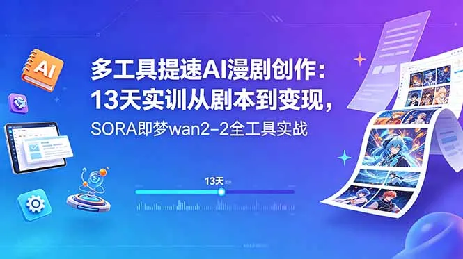 多工具提速AI漫剧创作：13天实训从剧本到变现，SORA即梦wan2-2全工具实战-58创客