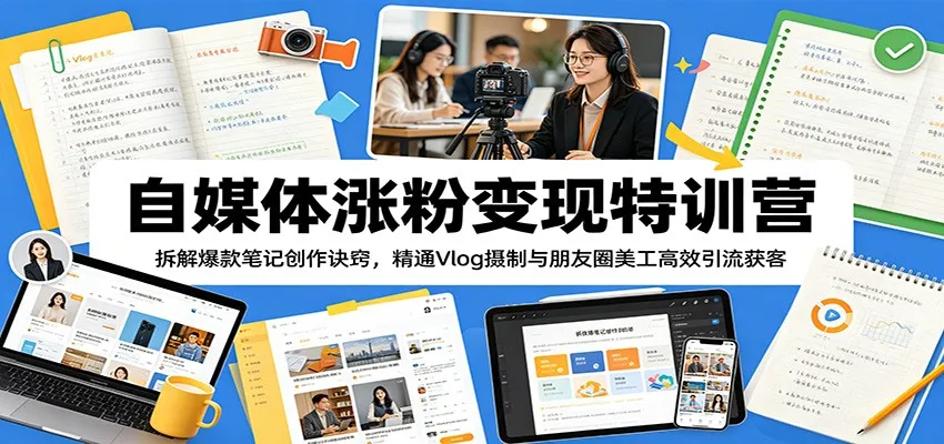 自媒体涨粉变现特训营：拆解爆款笔记创作诀窍，精通Vlog摄制与朋友圈美工高效引流获客-58创客