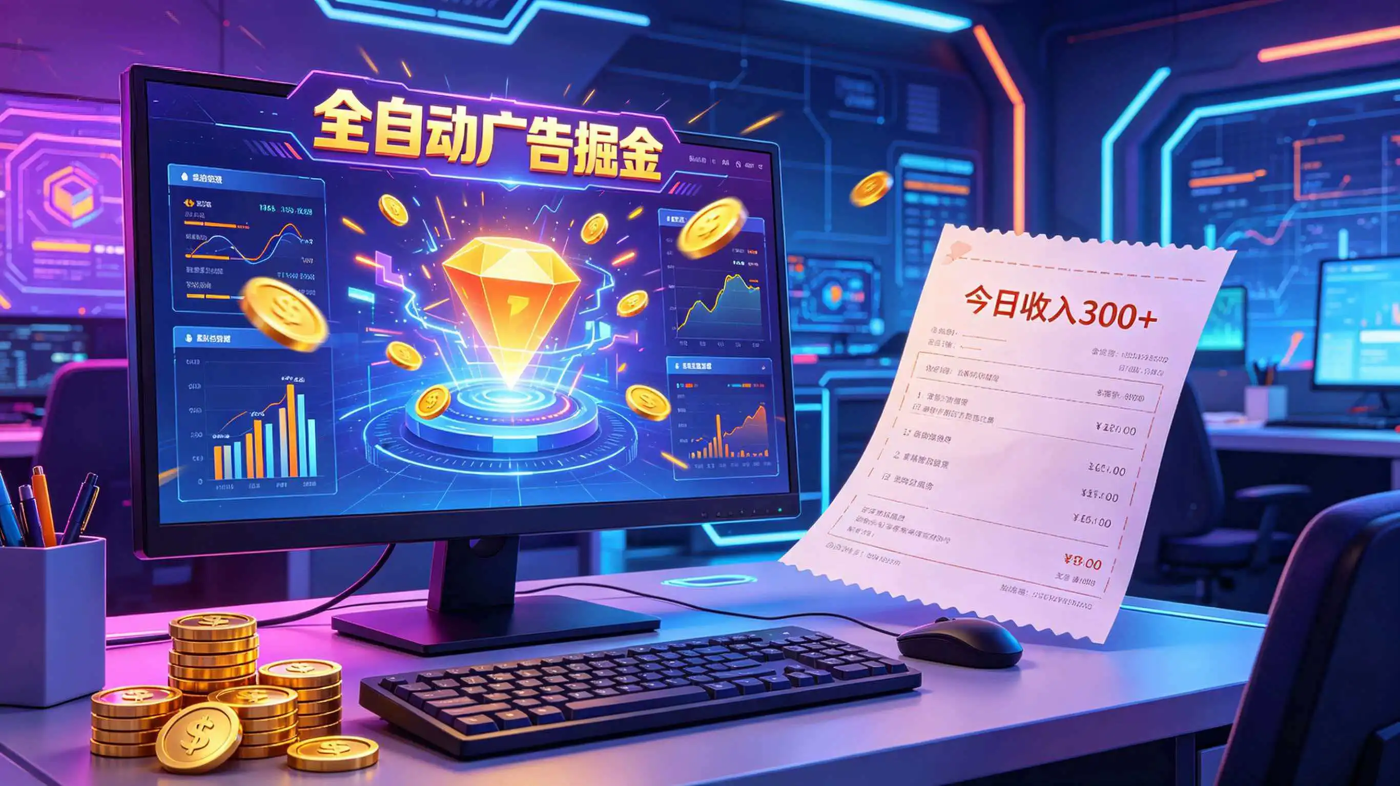 全自动广告掘金，日入300+。全程Ai自动化运行，解放双手，时间自由。收益稳定-58创客