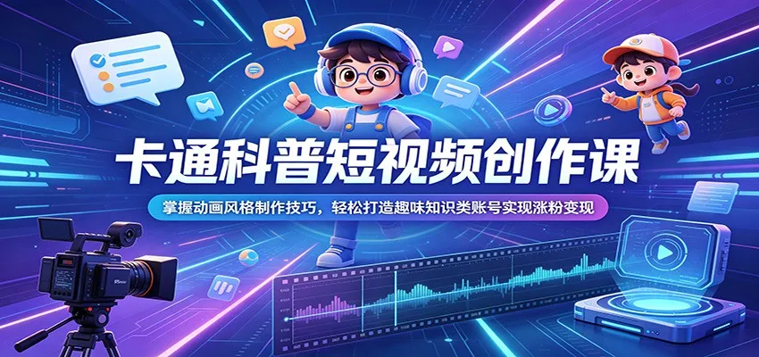 卡通科普短视频创作课：掌握动画风格制作技巧，轻松打造趣味知识类账号实现涨粉变现-58创客