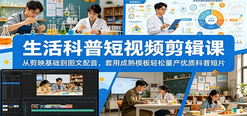 生活科普短视频剪辑课：从剪映基础到图文配音，套用成熟模板轻松量产优质科普短片-58创客